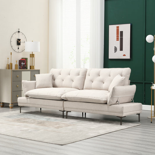 Beige Modern 102.36 Linen Loveseat Sofa with Adjustable Armrests and Tufted Cushions for Living Room