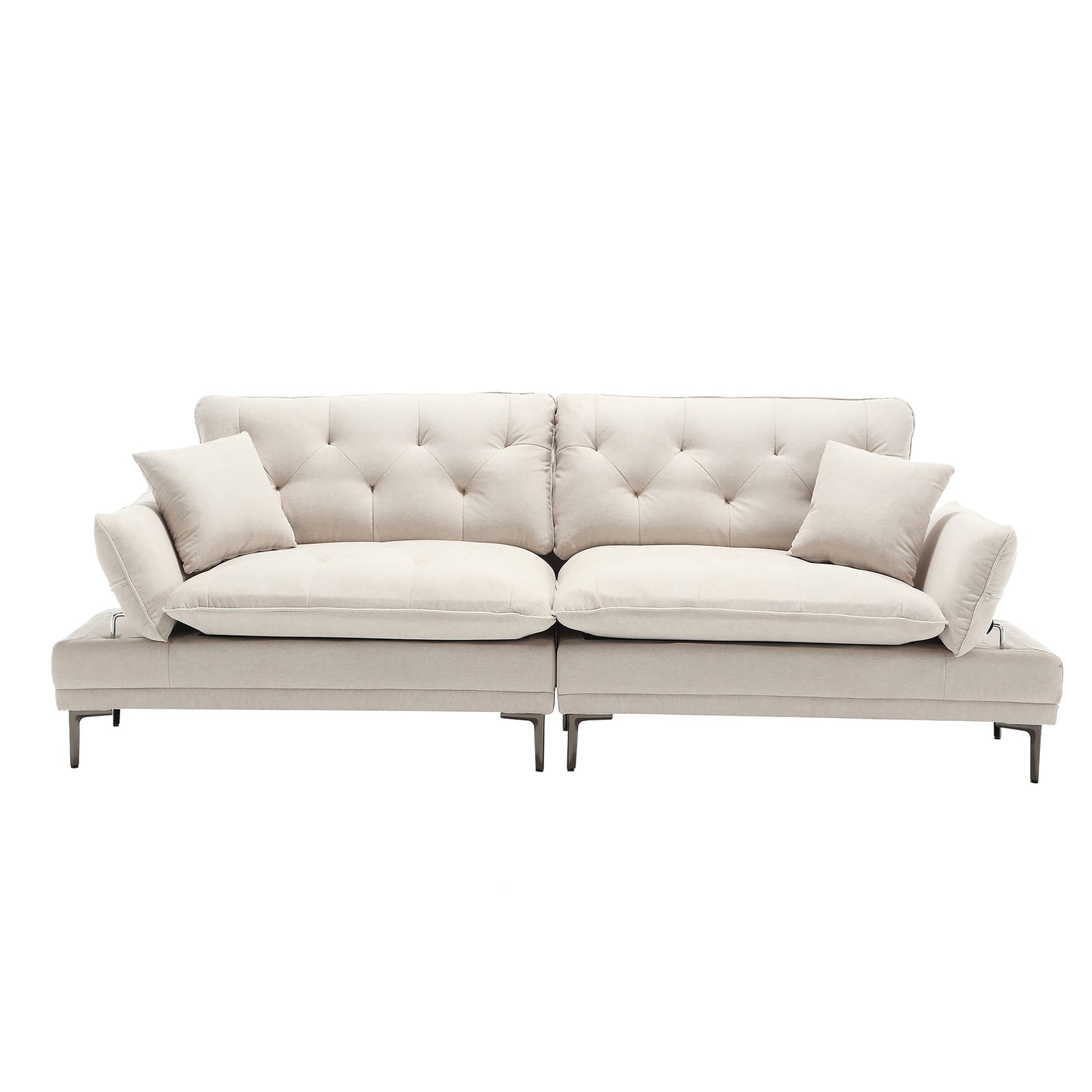 Beige Modern 102.36 Linen Loveseat Sofa with Adjustable Armrests and Tufted Cushions for Living Room