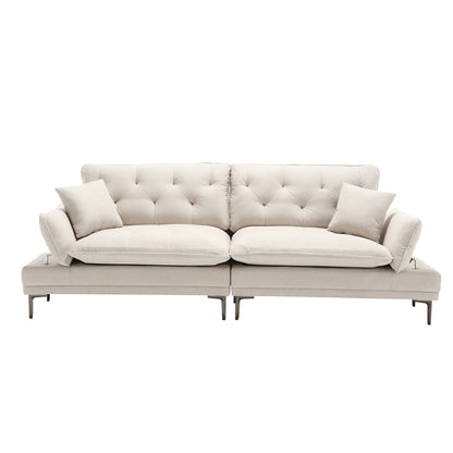 Beige Modern 102.36 Linen Loveseat Sofa with Adjustable Armrests and Tufted Cushions for Living Room