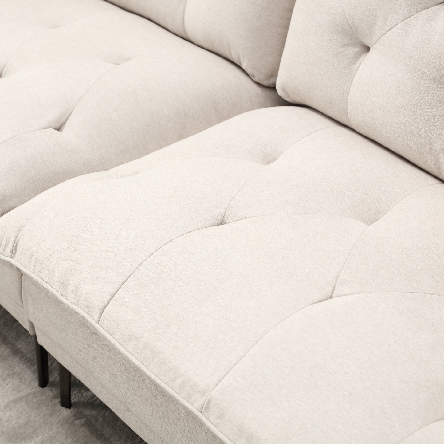 Beige Modern 102.36 Linen Loveseat Sofa with Adjustable Armrests and Tufted Cushions for Living Room