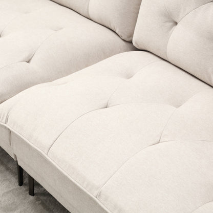 Beige Modern 102.36 Linen Loveseat Sofa with Adjustable Armrests and Tufted Cushions for Living Room