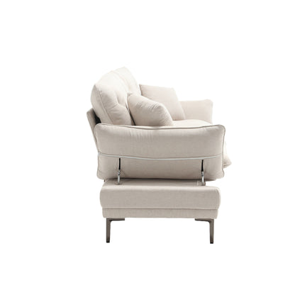 Beige Modern 102.36 Linen Loveseat Sofa with Adjustable Armrests and Tufted Cushions for Living Room