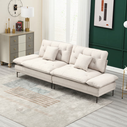 Beige Modern 102.36 Linen Loveseat Sofa with Adjustable Armrests and Tufted Cushions for Living Room