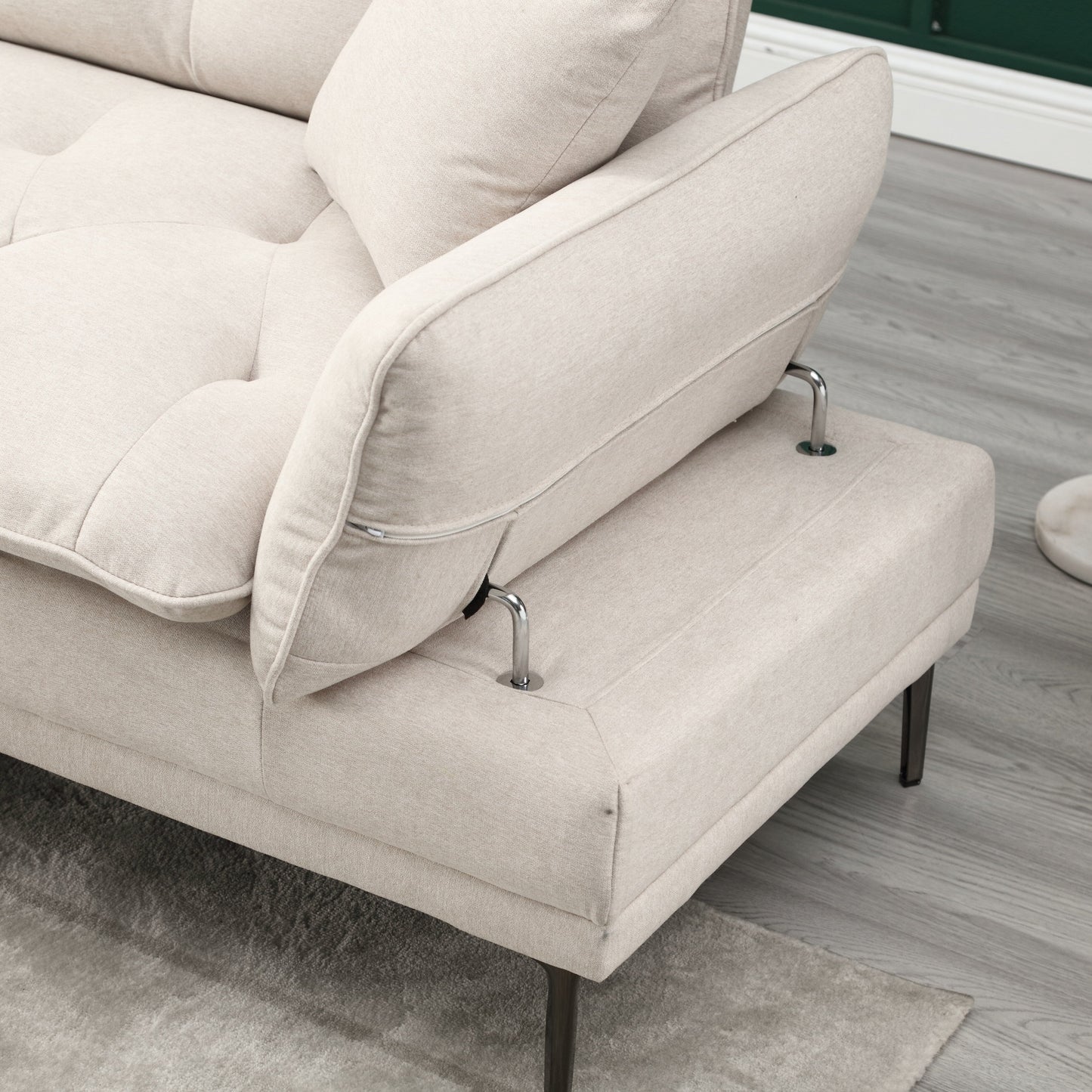Beige Modern 102.36 Linen Loveseat Sofa with Adjustable Armrests and Tufted Cushions for Living Room