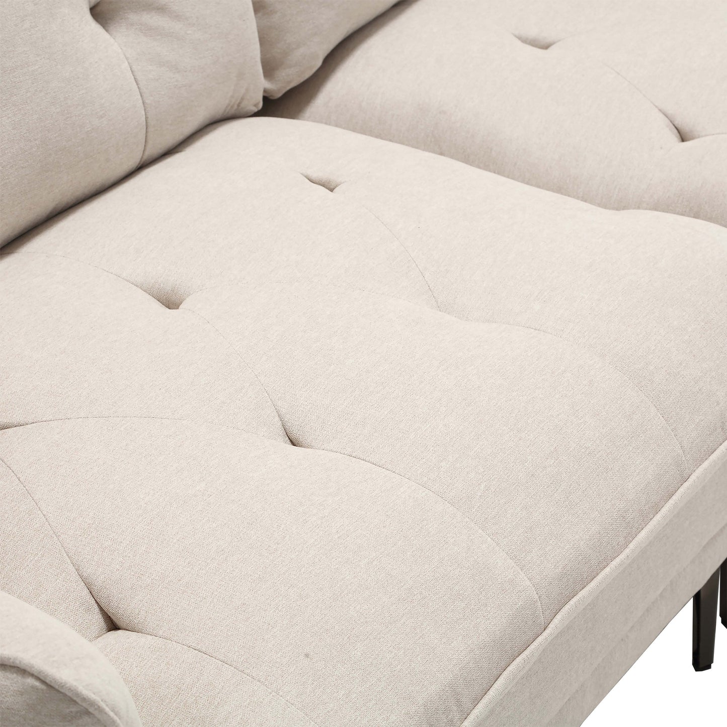 Beige Modern 102.36 Linen Loveseat Sofa with Adjustable Armrests and Tufted Cushions for Living Room