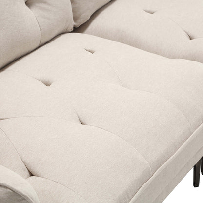 Beige Modern 102.36 Linen Loveseat Sofa with Adjustable Armrests and Tufted Cushions for Living Room