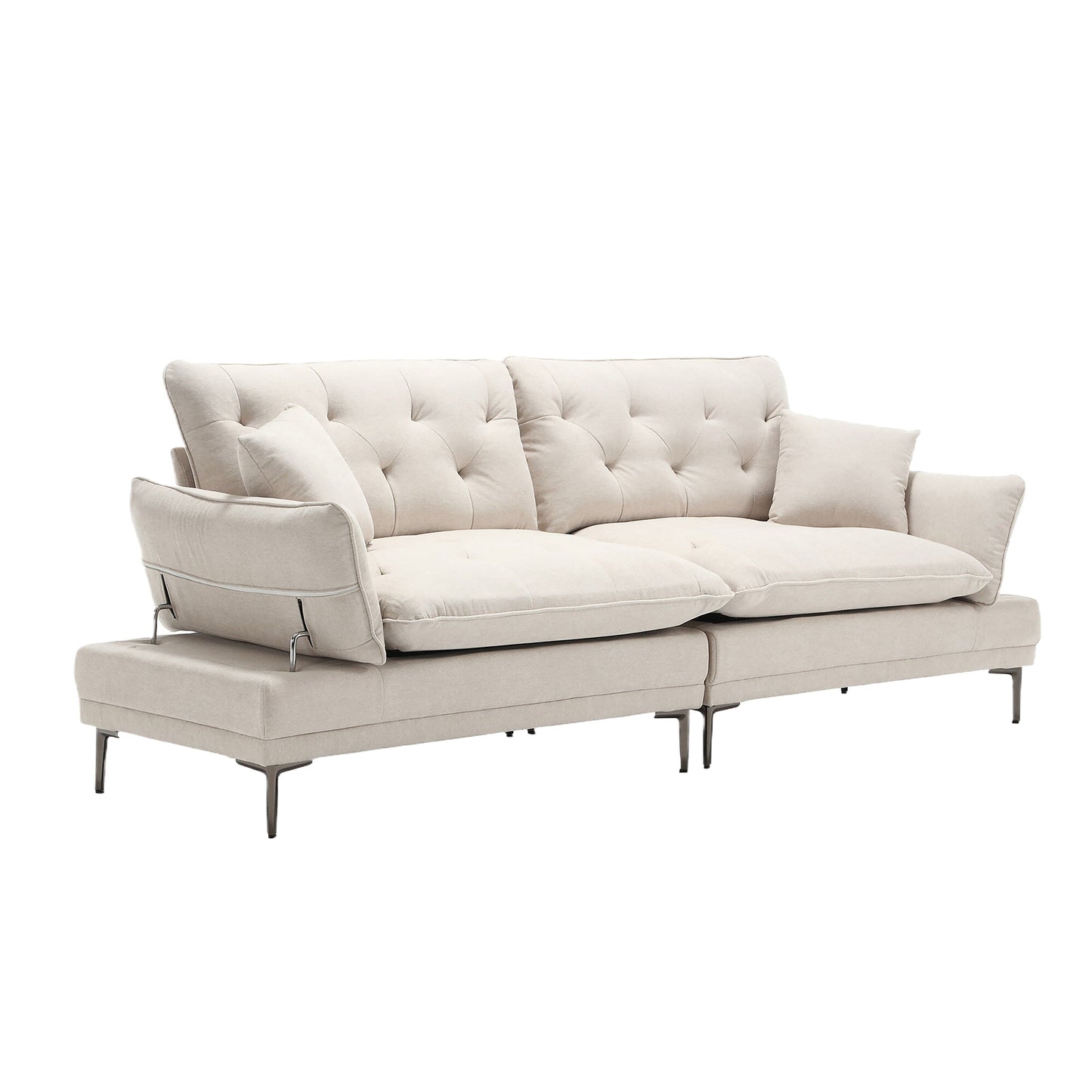 Beige Modern 102.36 Linen Loveseat Sofa with Adjustable Armrests and Tufted Cushions for Living Room
