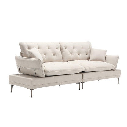 Beige Modern 102.36 Linen Loveseat Sofa with Adjustable Armrests and Tufted Cushions for Living Room