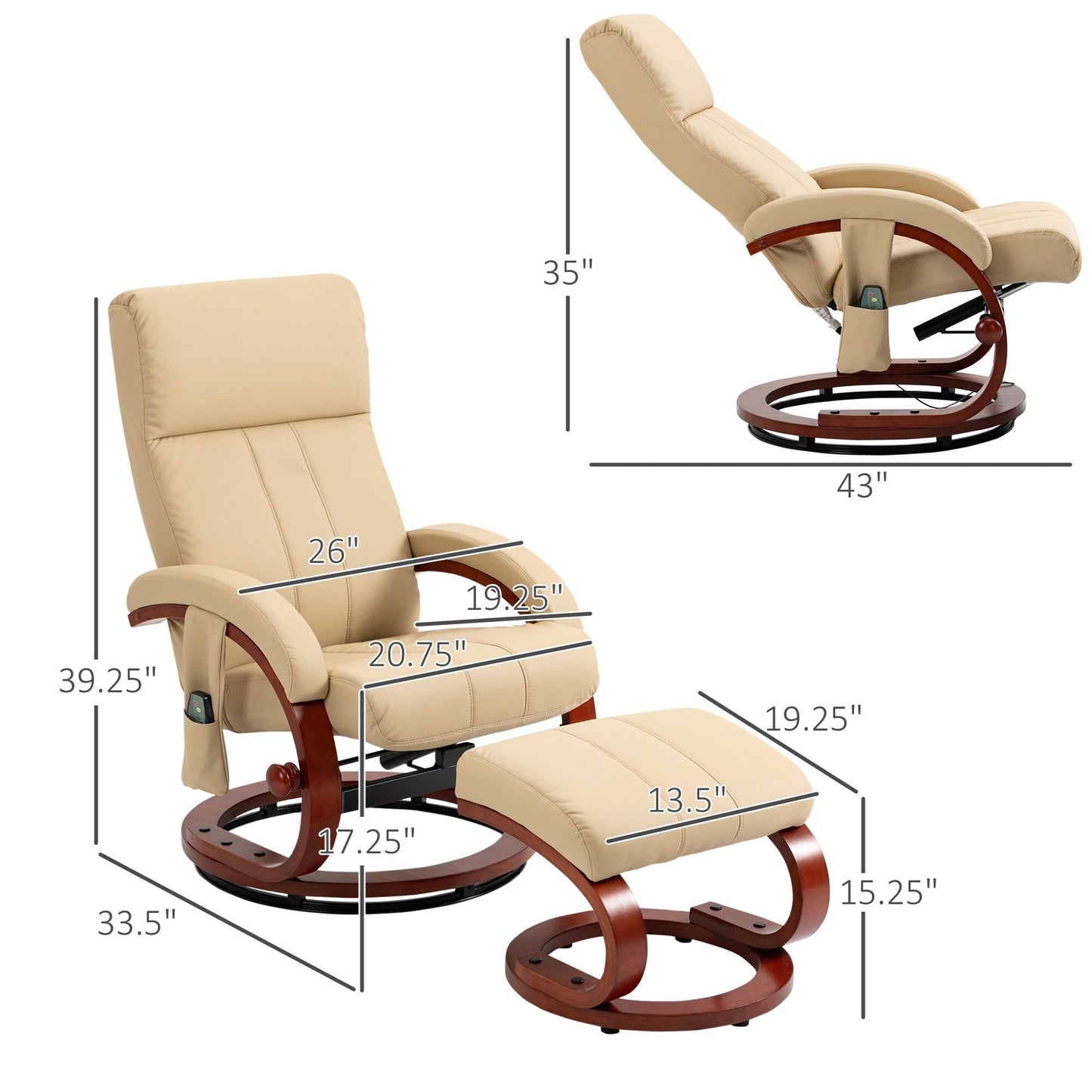 Beige Modern 26 Swivel Recliner Chair