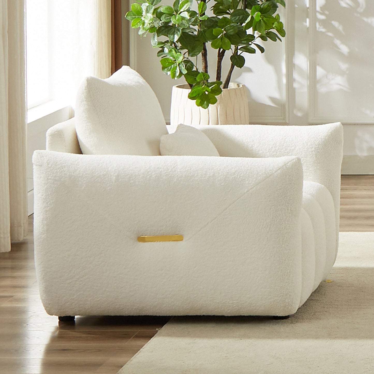 Beige Modern 39.7 Fabric 1-Seater Sofa with Solid Wood Frame and High-Resilience Foam Cushions