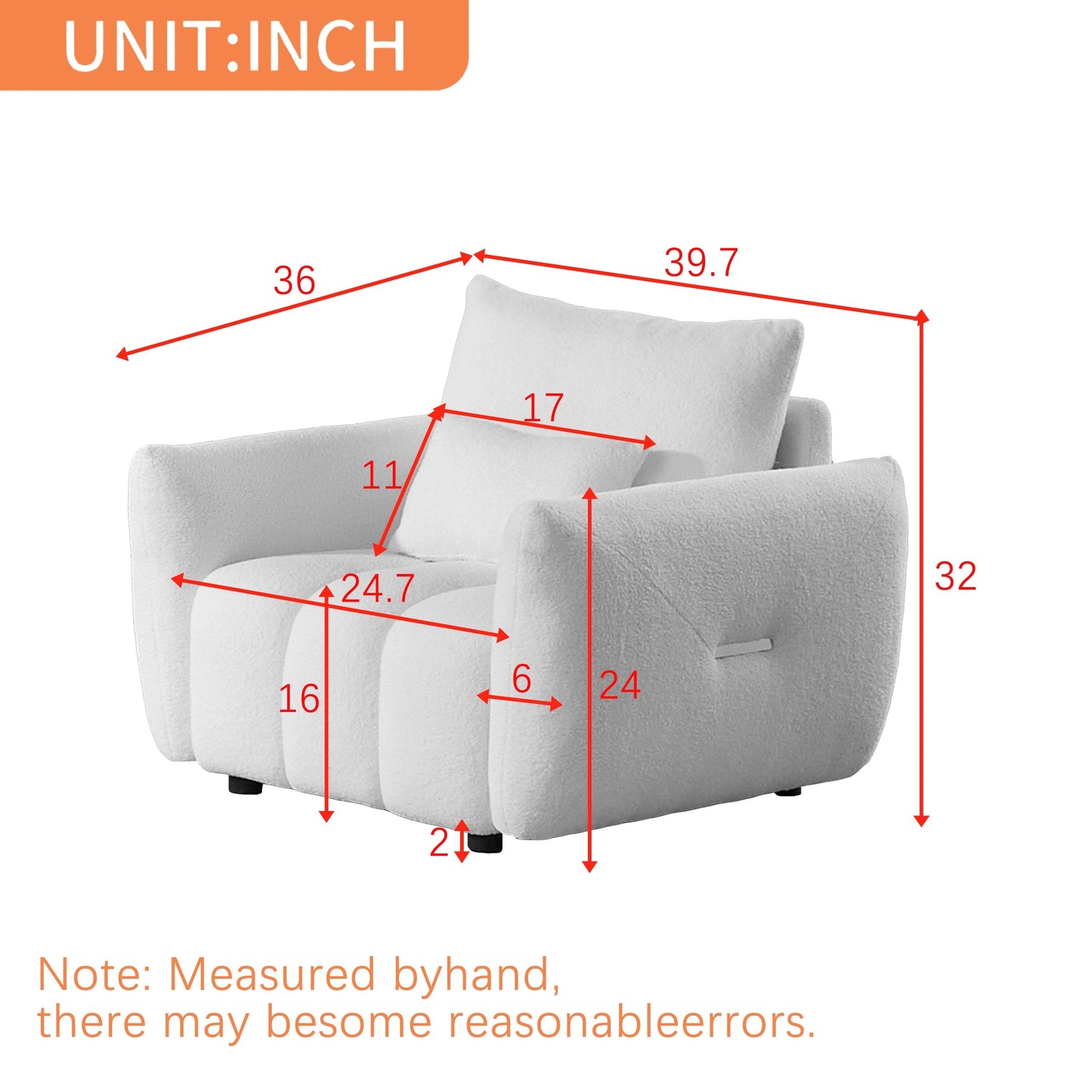 Beige Modern 39.7 Fabric 1-Seater Sofa with Solid Wood Frame and High-Resilience Foam Cushions