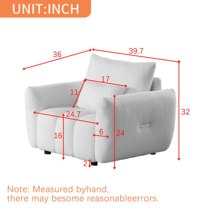 Beige Modern 39.7 Fabric 1-Seater Sofa with Solid Wood Frame and High-Resilience Foam Cushions