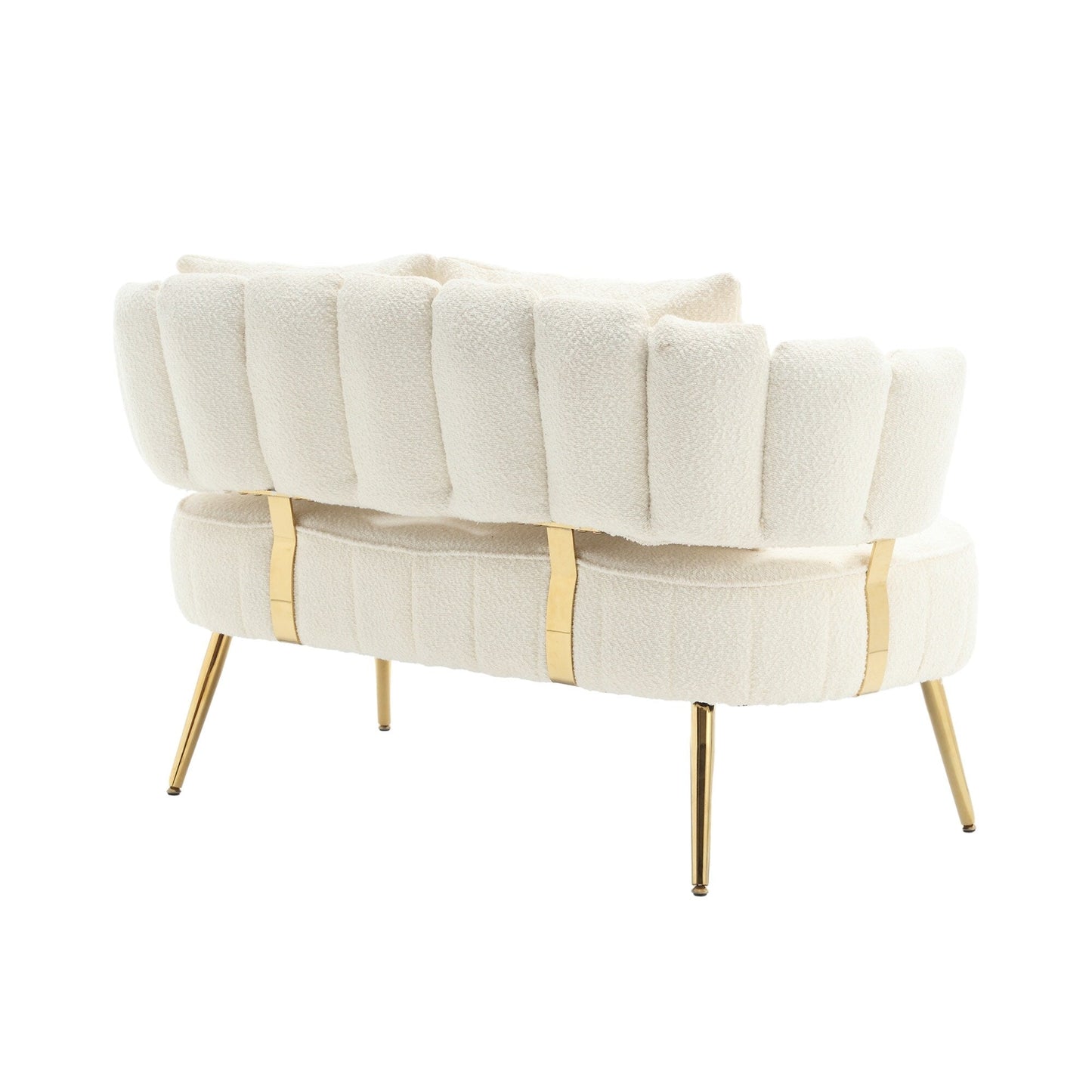 Beige Modern 51.97 Boucle Upholstered Loveseat Sofa with Metal Frame and Pillows for Living Room