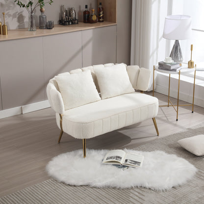 Beige Modern 51.97 Boucle Upholstered Loveseat Sofa with Metal Frame and Pillows for Living Room