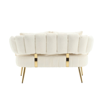 Beige Modern 51.97 Boucle Upholstered Loveseat Sofa with Metal Frame and Pillows for Living Room