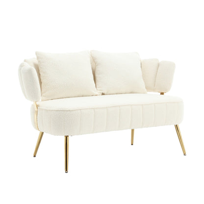 Beige Modern 51.97 Boucle Upholstered Loveseat Sofa with Metal Frame and Pillows for Living Room