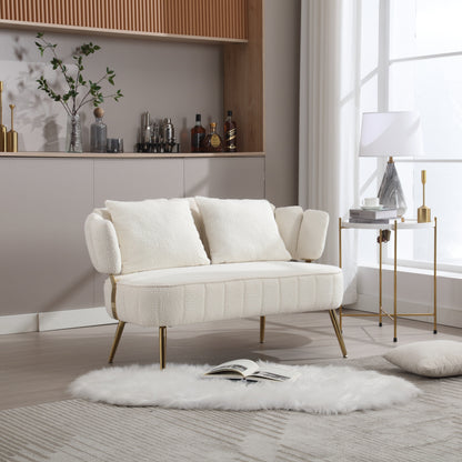Beige Modern 51.97 Boucle Upholstered Loveseat Sofa with Metal Frame and Pillows for Living Room