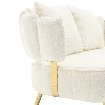 Beige Modern 51.97 Boucle Upholstered Loveseat Sofa with Metal Frame and Pillows for Living Room