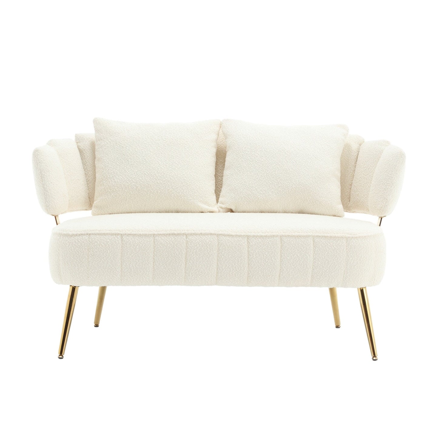 Beige Modern 51.97 Boucle Upholstered Loveseat Sofa with Metal Frame and Pillows for Living Room