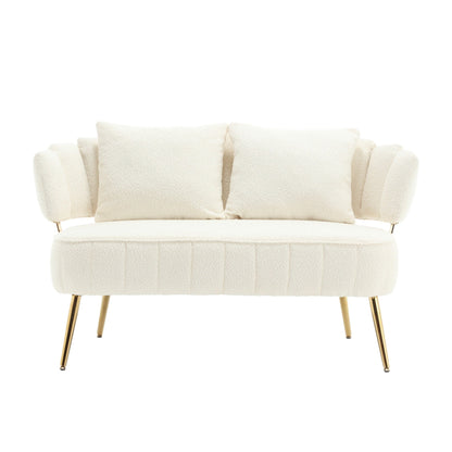 Beige Modern 51.97 Boucle Upholstered Loveseat Sofa with Metal Frame and Pillows for Living Room