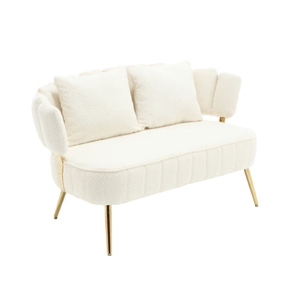 Beige Modern 51.97 Boucle Upholstered Loveseat Sofa with Metal Frame and Pillows for Living Room
