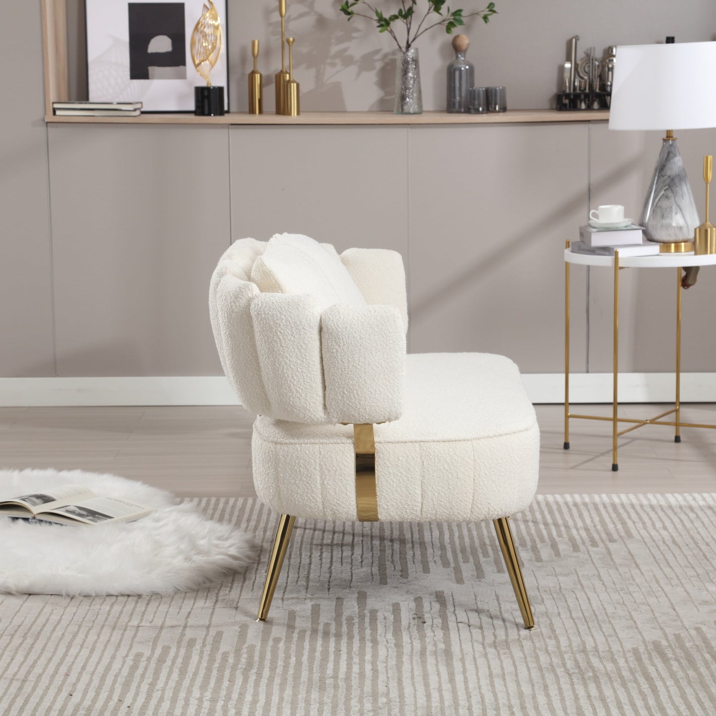 Beige Modern 51.97 Boucle Upholstered Loveseat Sofa with Metal Frame and Pillows for Living Room