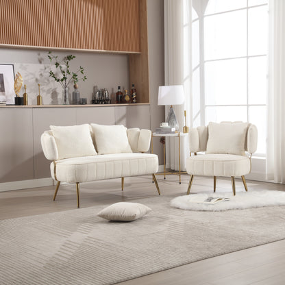 Beige Modern 51.97 Boucle Upholstered Loveseat Sofa with Metal Frame and Pillows for Living Room