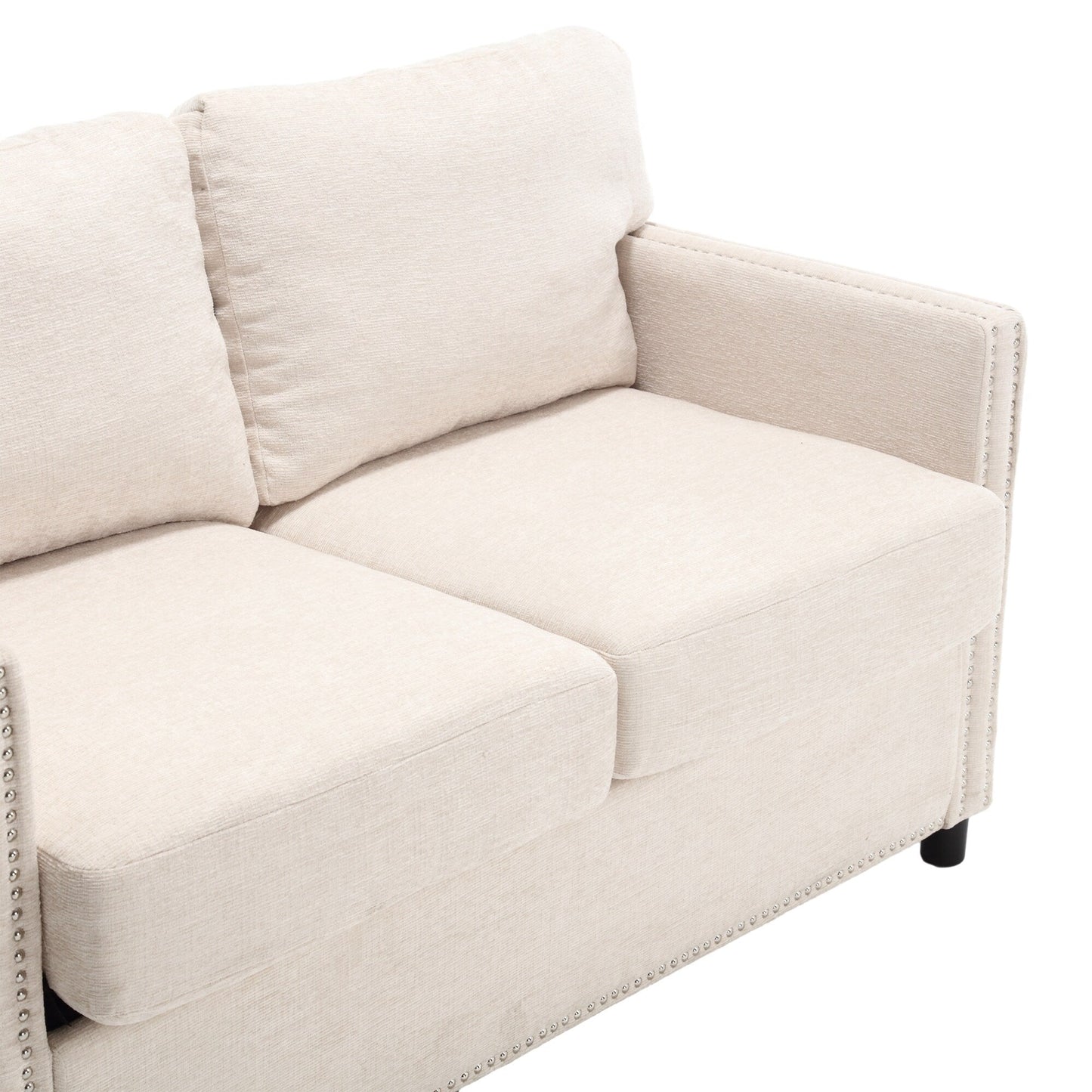 Beige Modern 52.36 Chenille Upholstered Loveseat Sofa with Pocket and Nailheads for Living Room