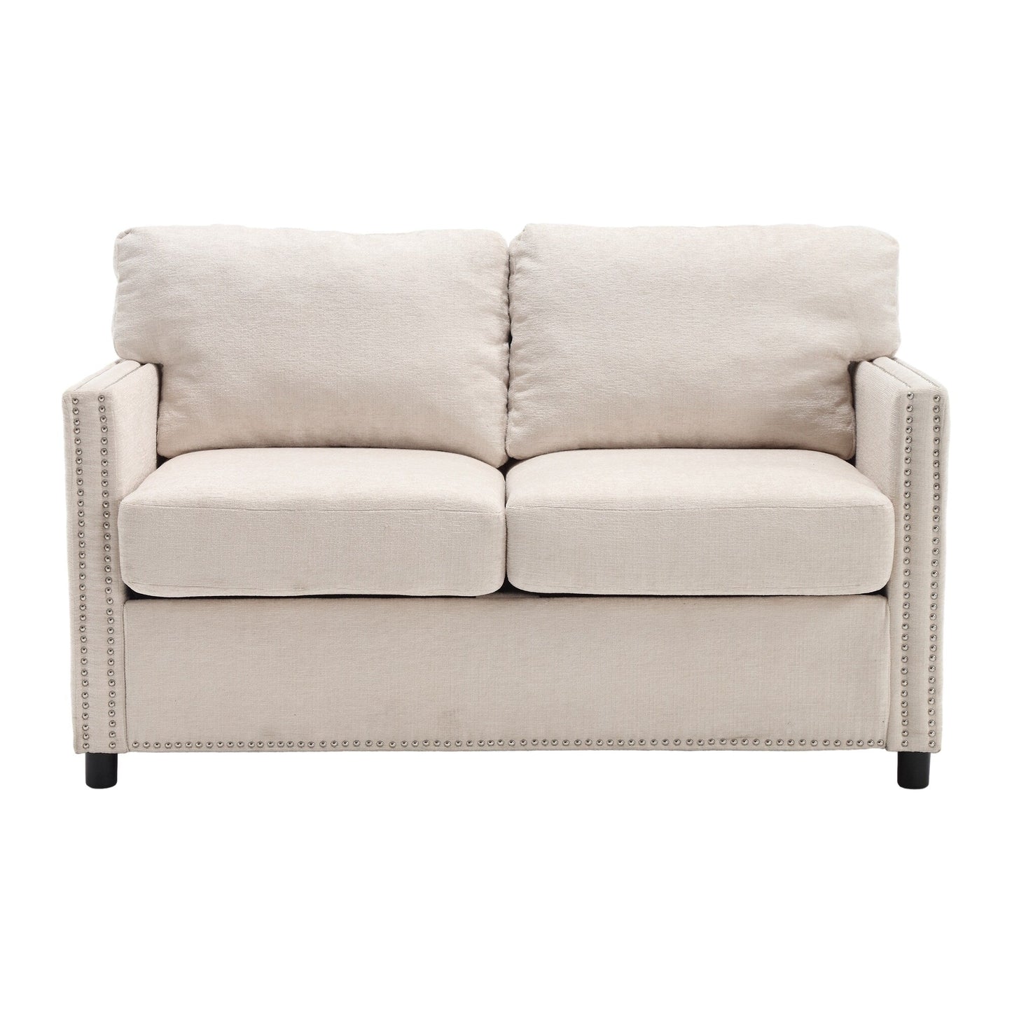 Beige Modern 52.36 Chenille Upholstered Loveseat Sofa with Pocket and Nailheads for Living Room