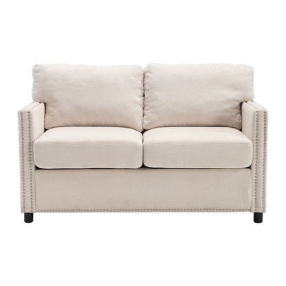 Beige Modern 52.36 Chenille Upholstered Loveseat Sofa with Pocket and Nailheads for Living Room
