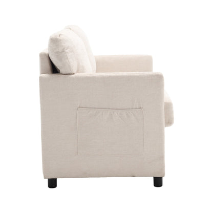 Beige Modern 52.36 Chenille Upholstered Loveseat Sofa with Pocket and Nailheads for Living Room