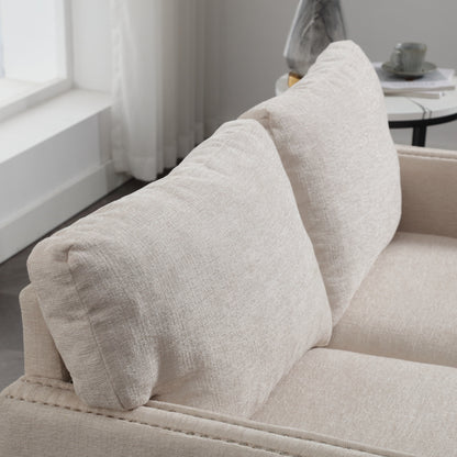 Beige Modern 52.36 Chenille Upholstered Loveseat Sofa with Pocket and Nailheads for Living Room