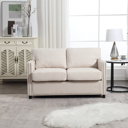 Beige Modern 52.36 Chenille Upholstered Loveseat Sofa with Pocket and Nailheads for Living Room