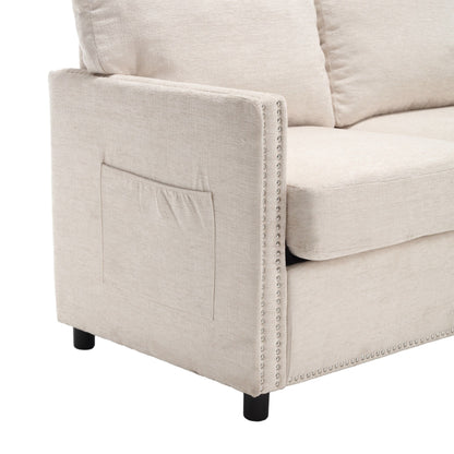 Beige Modern 52.36 Chenille Upholstered Loveseat Sofa with Pocket and Nailheads for Living Room