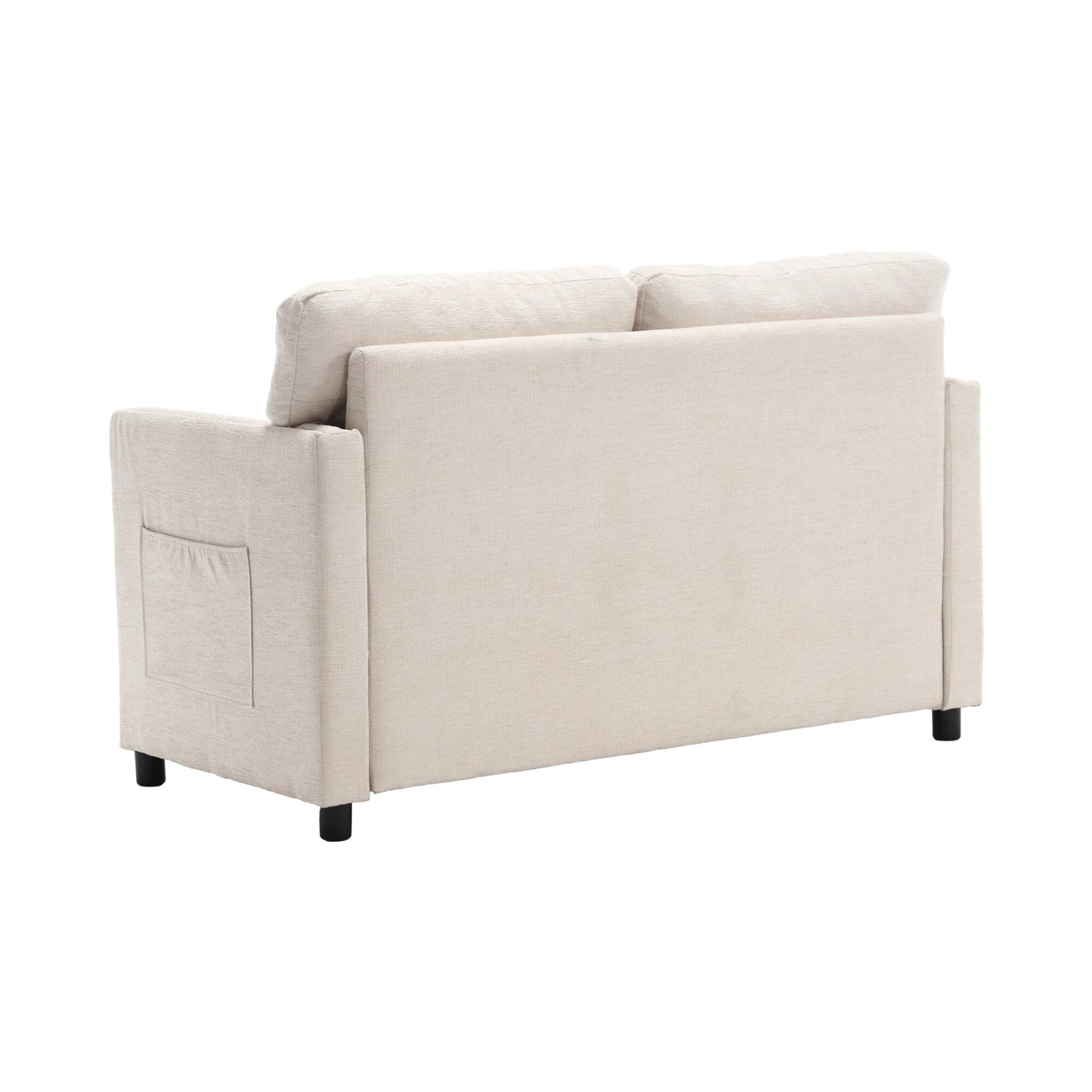 Beige Modern 52.36 Chenille Upholstered Loveseat Sofa with Pocket and Nailheads for Living Room