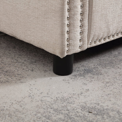 Beige Modern 52.36 Chenille Upholstered Loveseat Sofa with Pocket and Nailheads for Living Room
