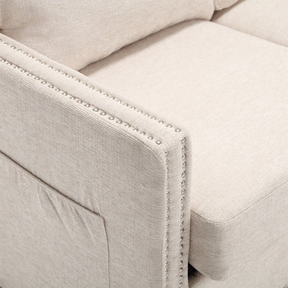 Beige Modern 52.36 Chenille Upholstered Loveseat Sofa with Pocket and Nailheads for Living Room