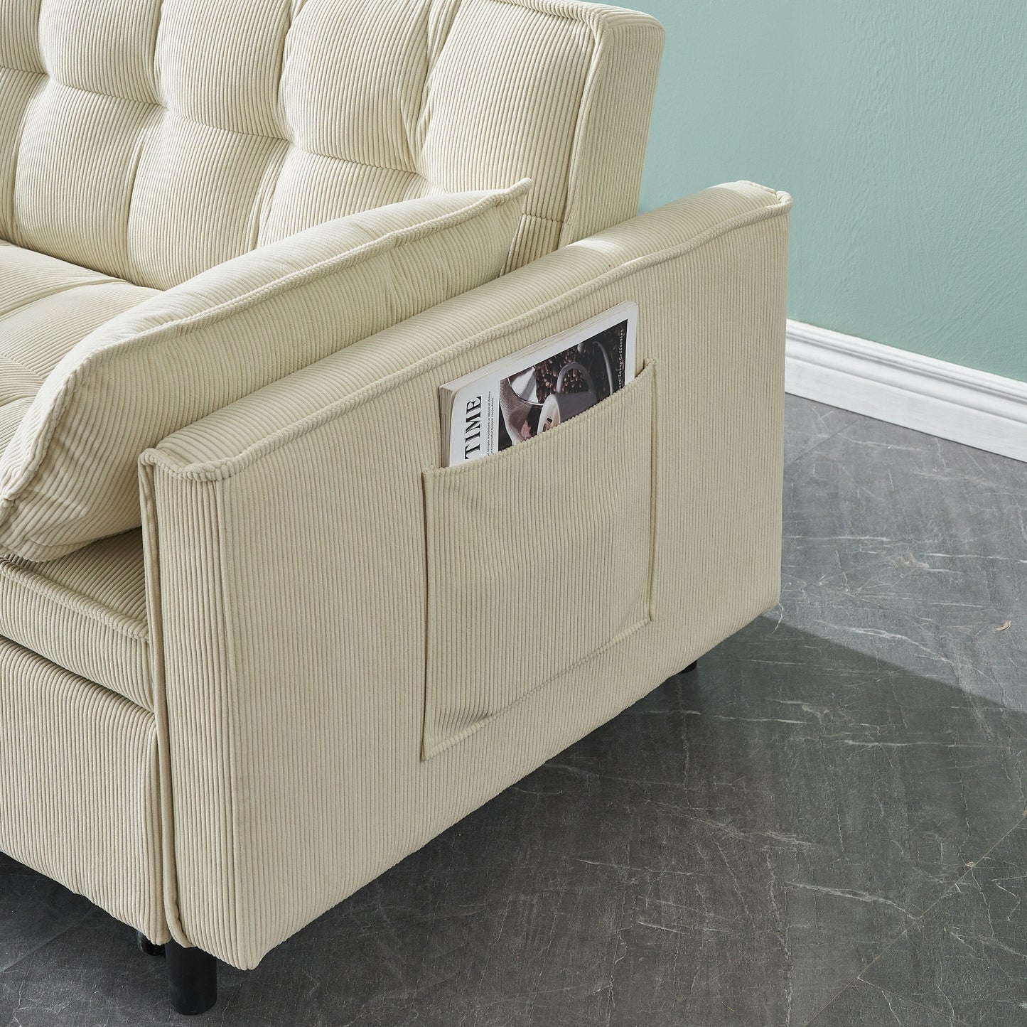Beige Modern 54.3 Corduroy Loveseat Pull-out Sofa Bed with Adjustable Back and Pillows for Living Room