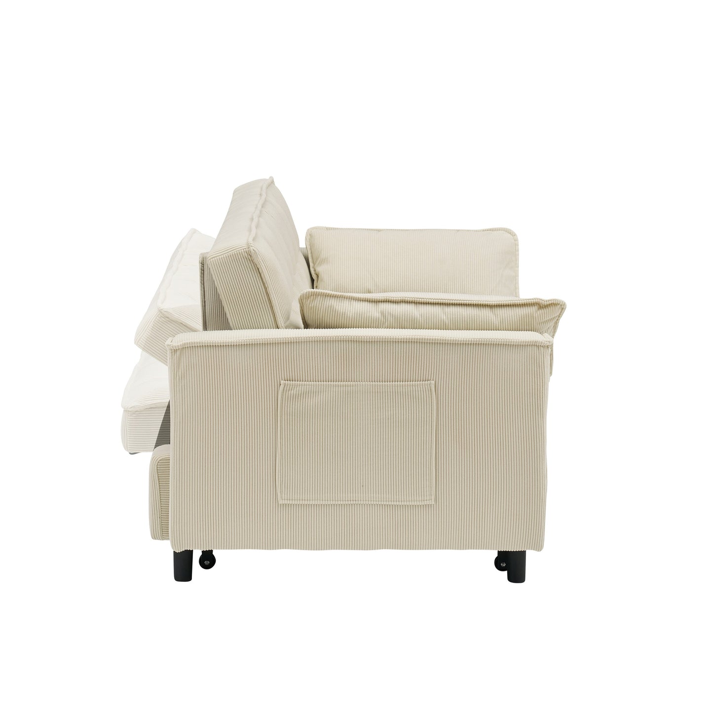 Beige Modern 54.3 Corduroy Loveseat Pull-out Sofa Bed with Adjustable Back and Pillows for Living Room