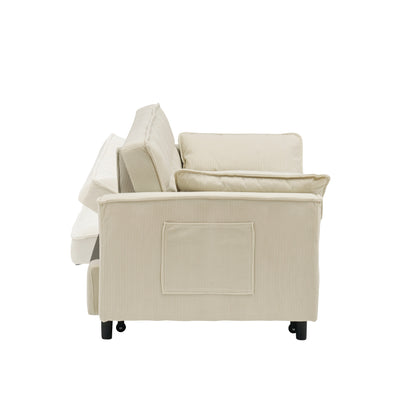 Beige Modern 54.3 Corduroy Loveseat Pull-out Sofa Bed with Adjustable Back and Pillows for Living Room