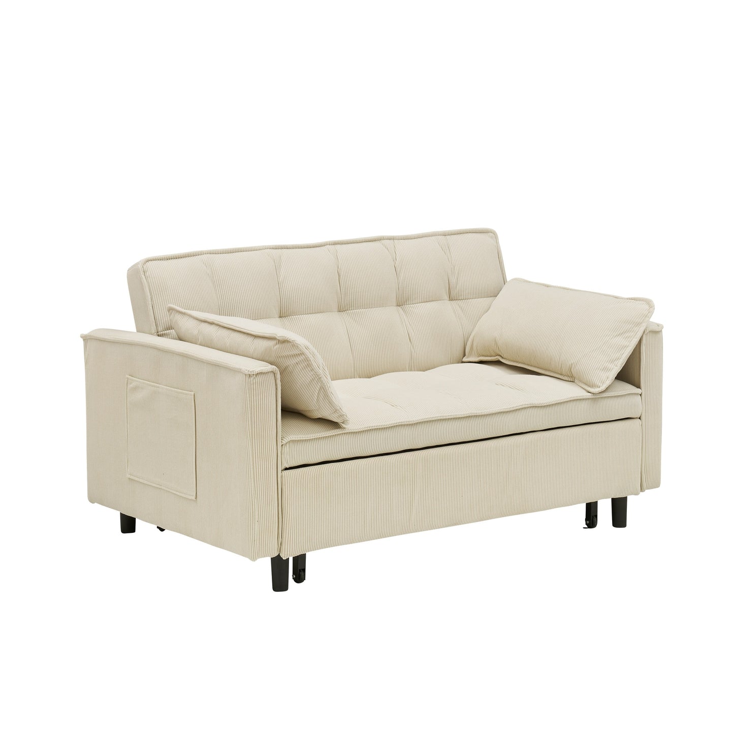 Beige Modern 54.3 Corduroy Loveseat Pull-out Sofa Bed with Adjustable Back and Pillows for Living Room