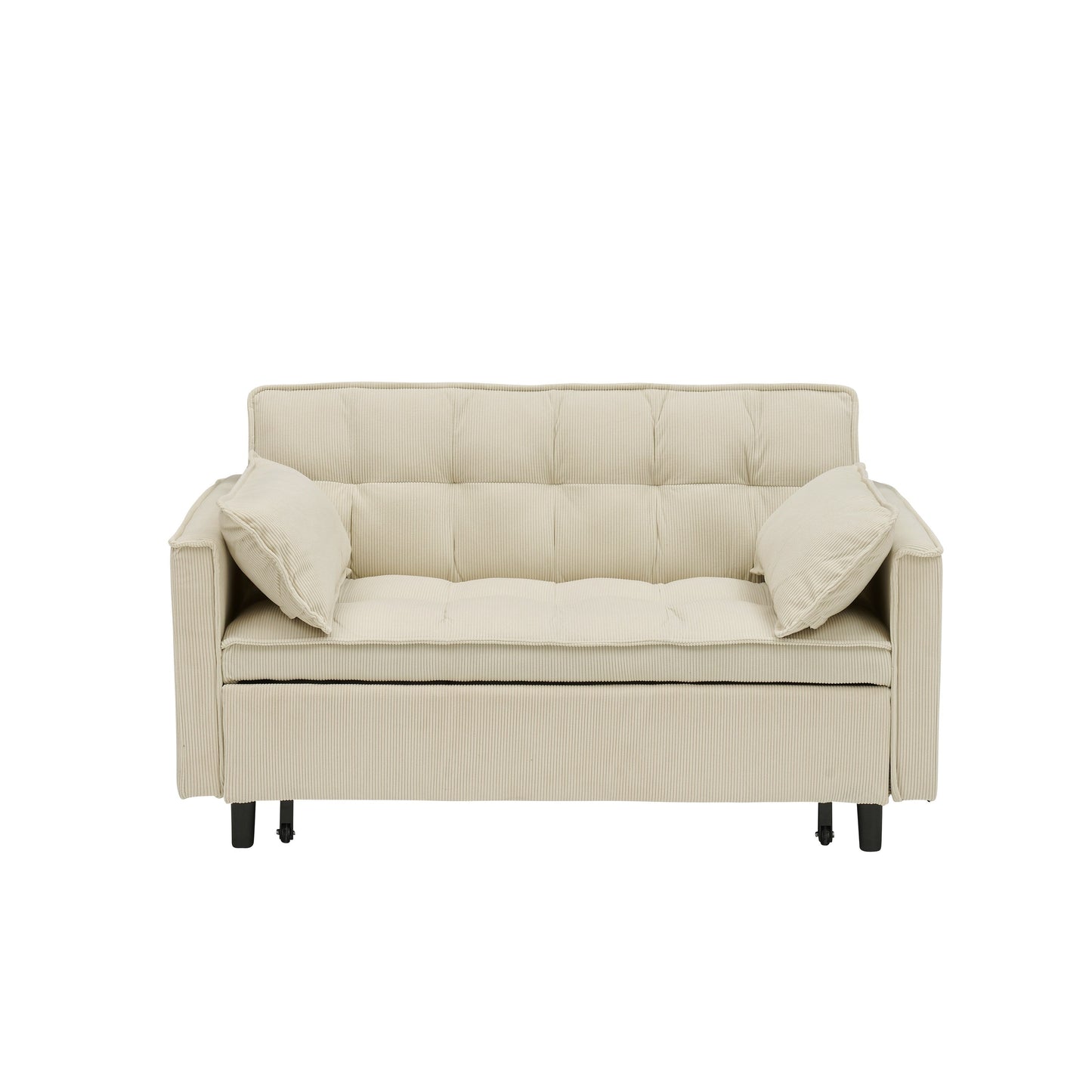 Beige Modern 54.3 Corduroy Loveseat Pull-out Sofa Bed with Adjustable Back and Pillows for Living Room