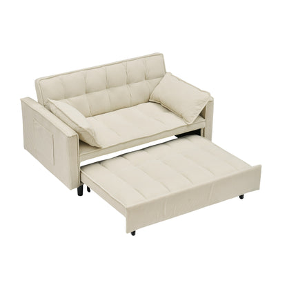 Beige Modern 54.3 Corduroy Loveseat Pull-out Sofa Bed with Adjustable Back and Pillows for Living Room