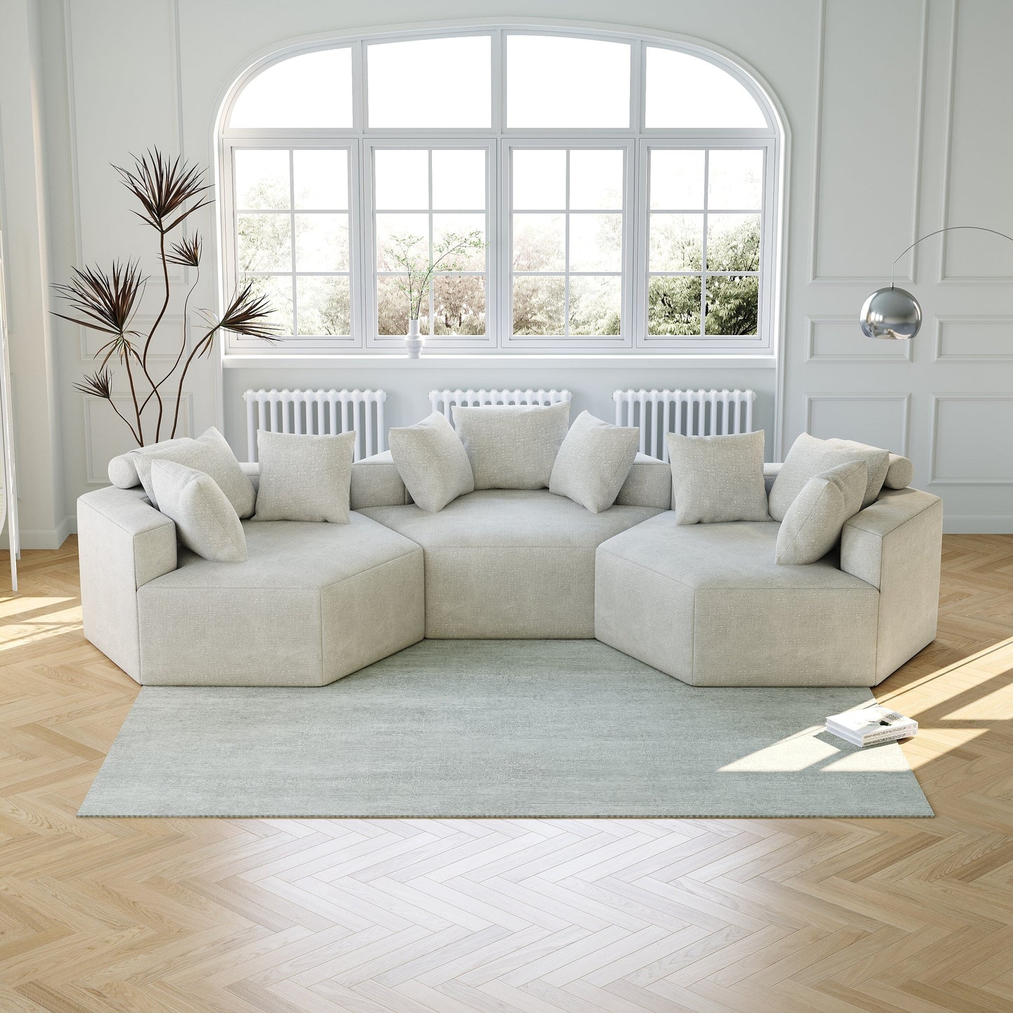 Beige Modern 54 Chenille Sponge Single Sleeper Sofa with Backrest Pillow for Living Room for Living room