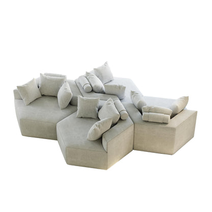 Beige Modern 54 Chenille Sponge Single Sleeper Sofa with Backrest Pillow for Living Room for Living room
