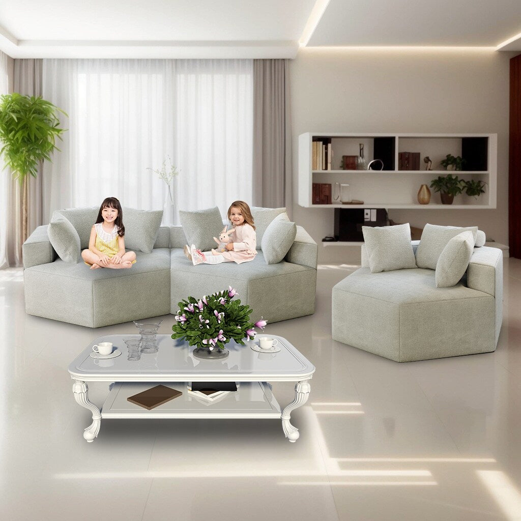 Beige Modern 54 Chenille Sponge Single Sleeper Sofa with Backrest Pillow for Living Room for Living room
