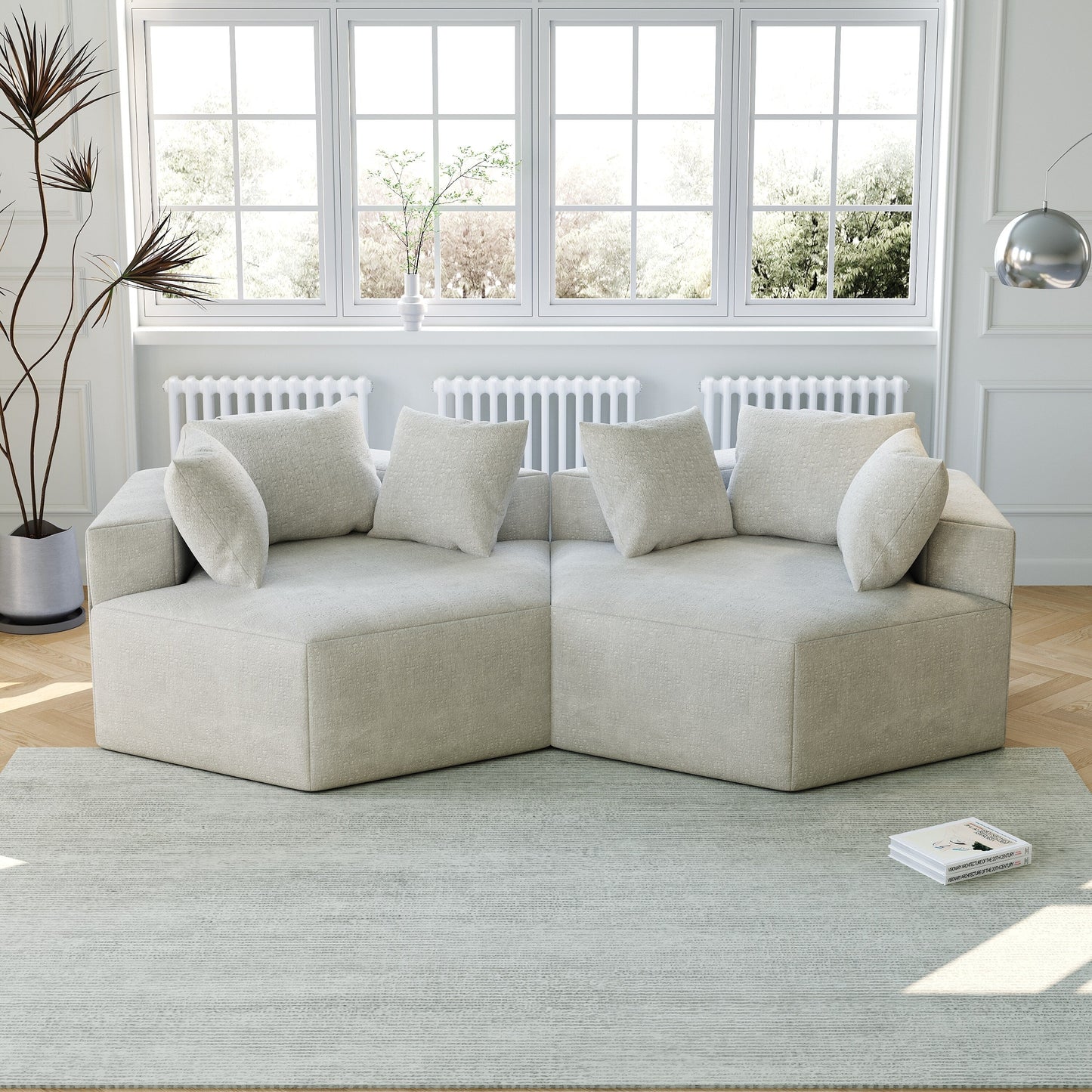 Beige Modern 54 Chenille Sponge Single Sleeper Sofa with Backrest Pillow for Living Room for Living room