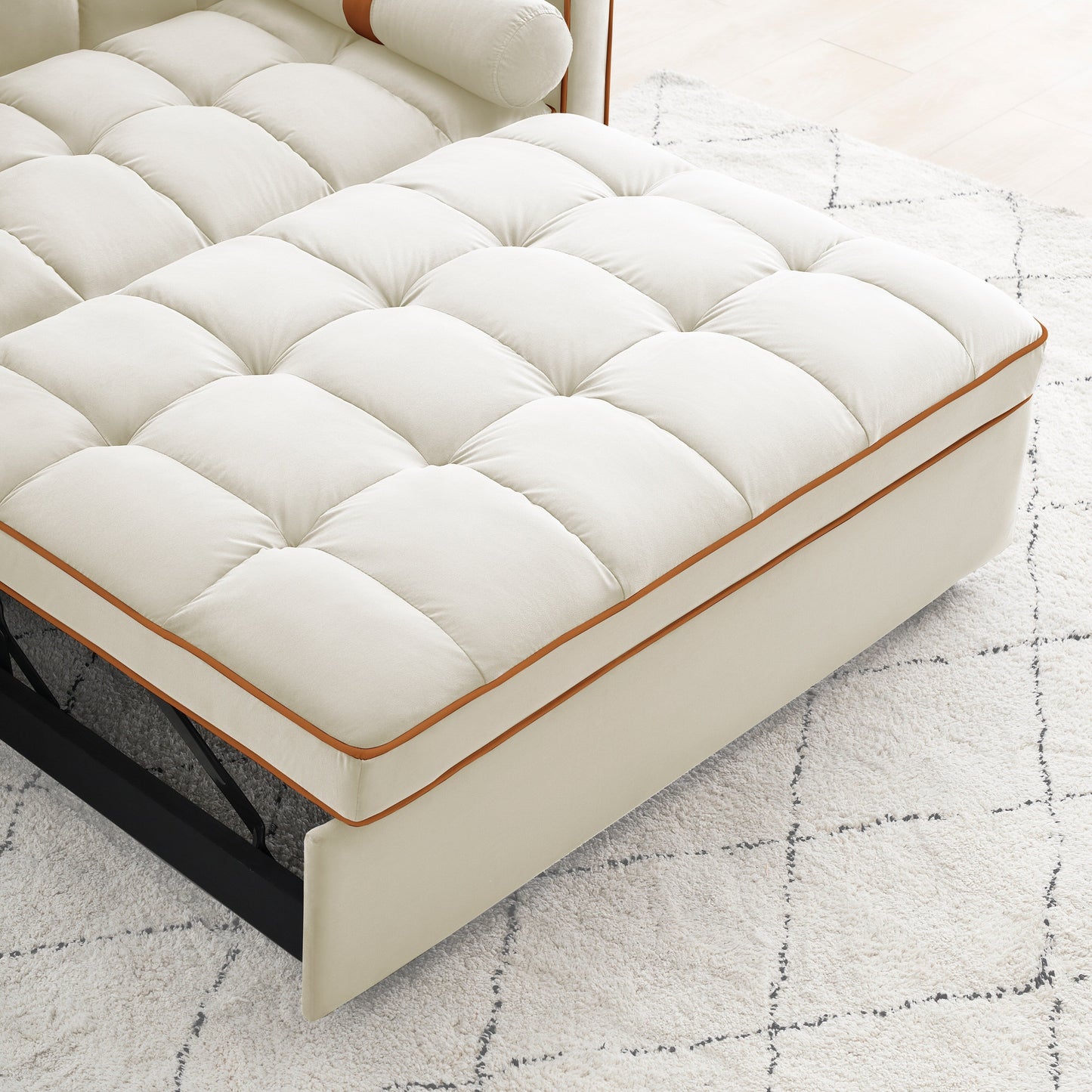 Beige Modern 55.5 Velvet Loveseat Convertible Pull Out Sofa Bed Sofa Bed with Pillows and Side Pockets for Living Room