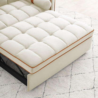 Beige Modern 55.5 Velvet Loveseat Convertible Pull Out Sofa Bed Sofa Bed with Pillows and Side Pockets for Living Room