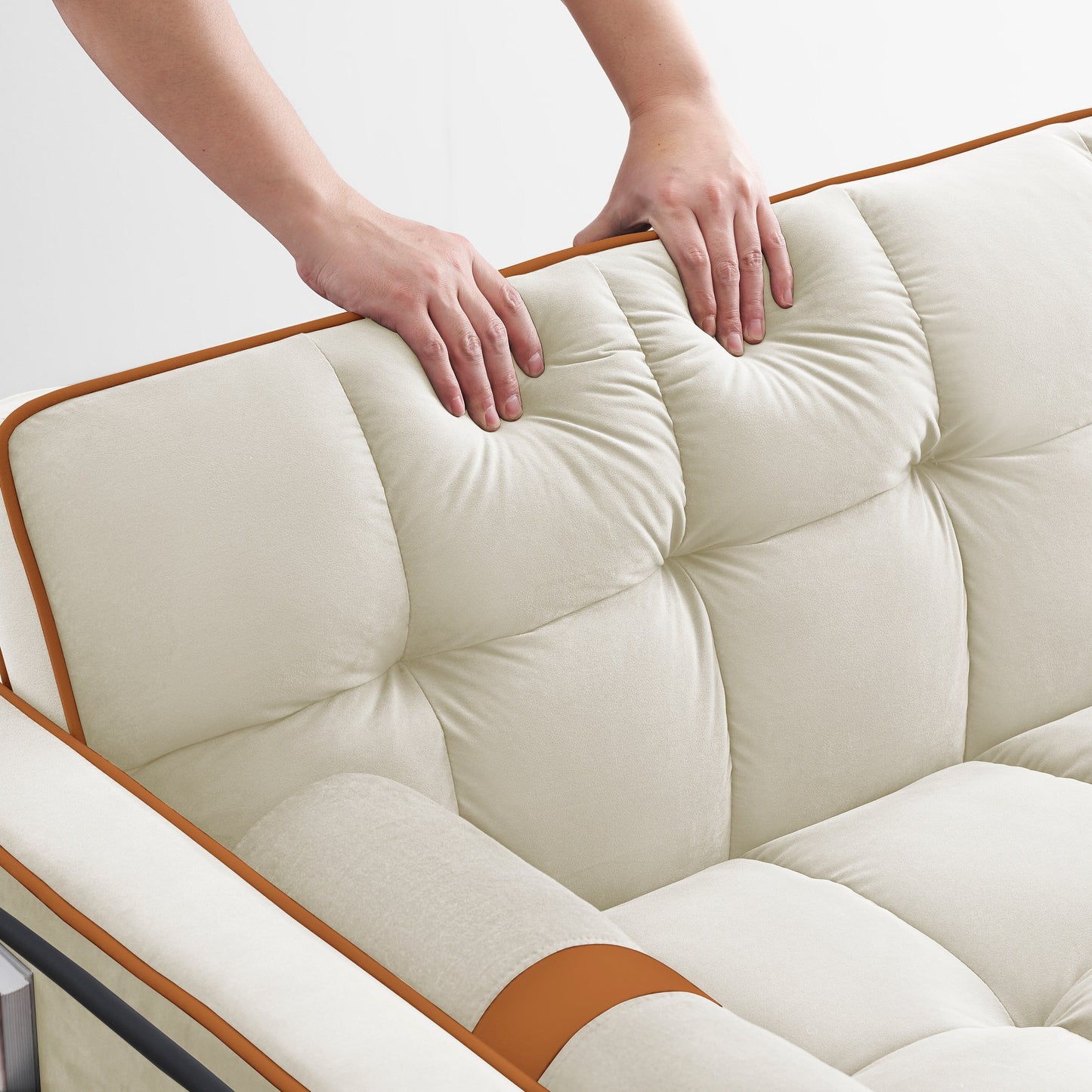 Beige Modern 55.5 Velvet Loveseat Convertible Pull Out Sofa Bed Sofa Bed with Pillows and Side Pockets for Living Room